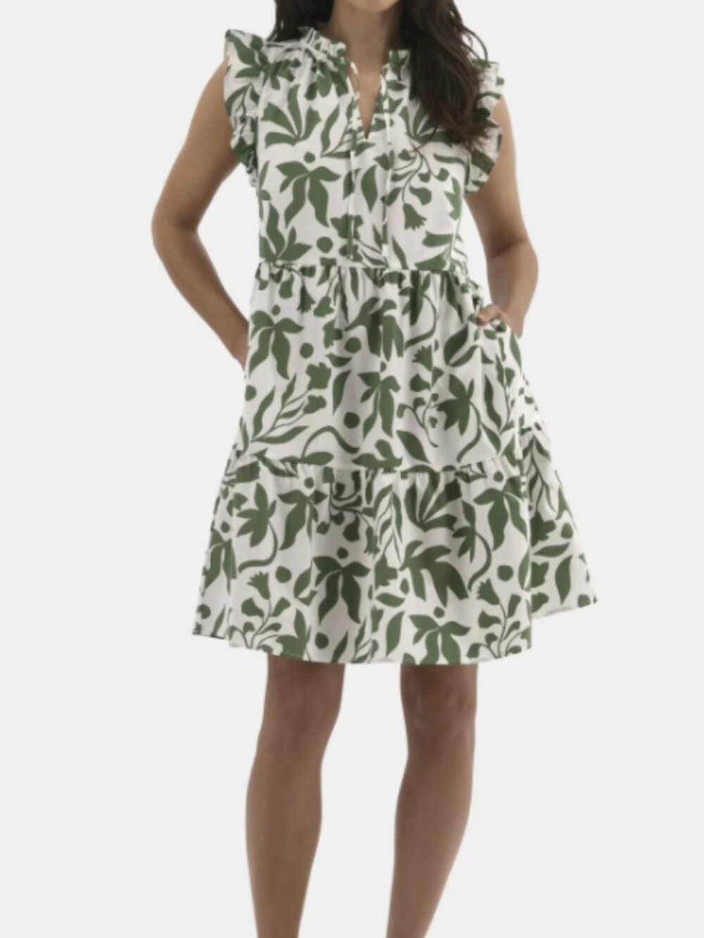 Time and Tru White Mini Dress with Green Leaf Print